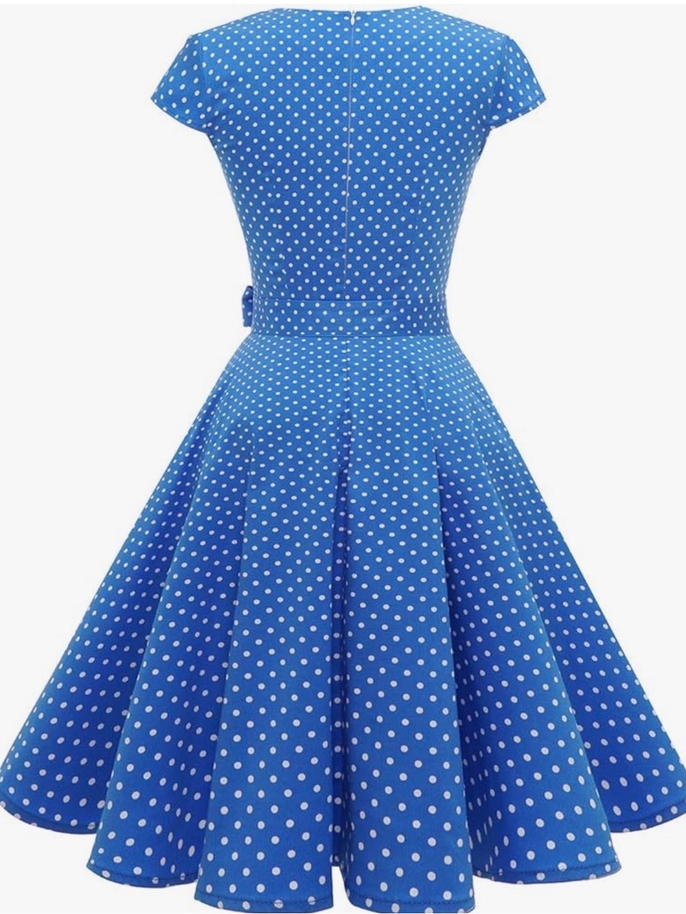 Polka Dot Midi Swing Dress in Blue with Bow - Picture 2 of 7
